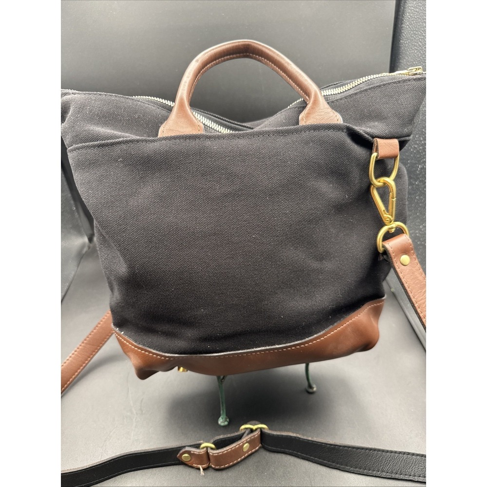 R. RIVETER Black Washed Canvas + Brown Leather Otto Tote Crossbody Bag EUC - Picture 5 of 12